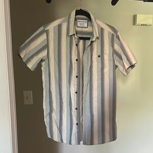 Free Planet Blue and White Casual Button Down Shirt